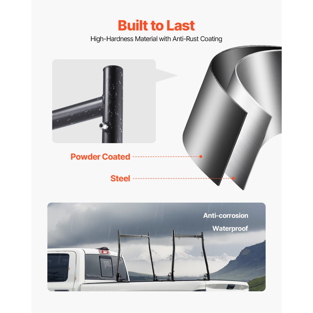 VEVOR Truck Ladder Rack, 124.46-185.42 cm Width, Extendable Universal Cargo Rack, Heavy Duty Steel with 362.9 kg Static Capacity, Ideal for Canoes, Surfboards, Ladders, Lumber, Tents & Large Cargo