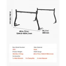 VEVOR Truck Ladder Rack, 49-73 in Width, Extendable Universal Cargo Rack, Heavy Duty Steel with 800 lbs Static Load Capacity, Ideal for Canoes, Surfboards, Ladders, Lumber, Tents, and Large Cargo