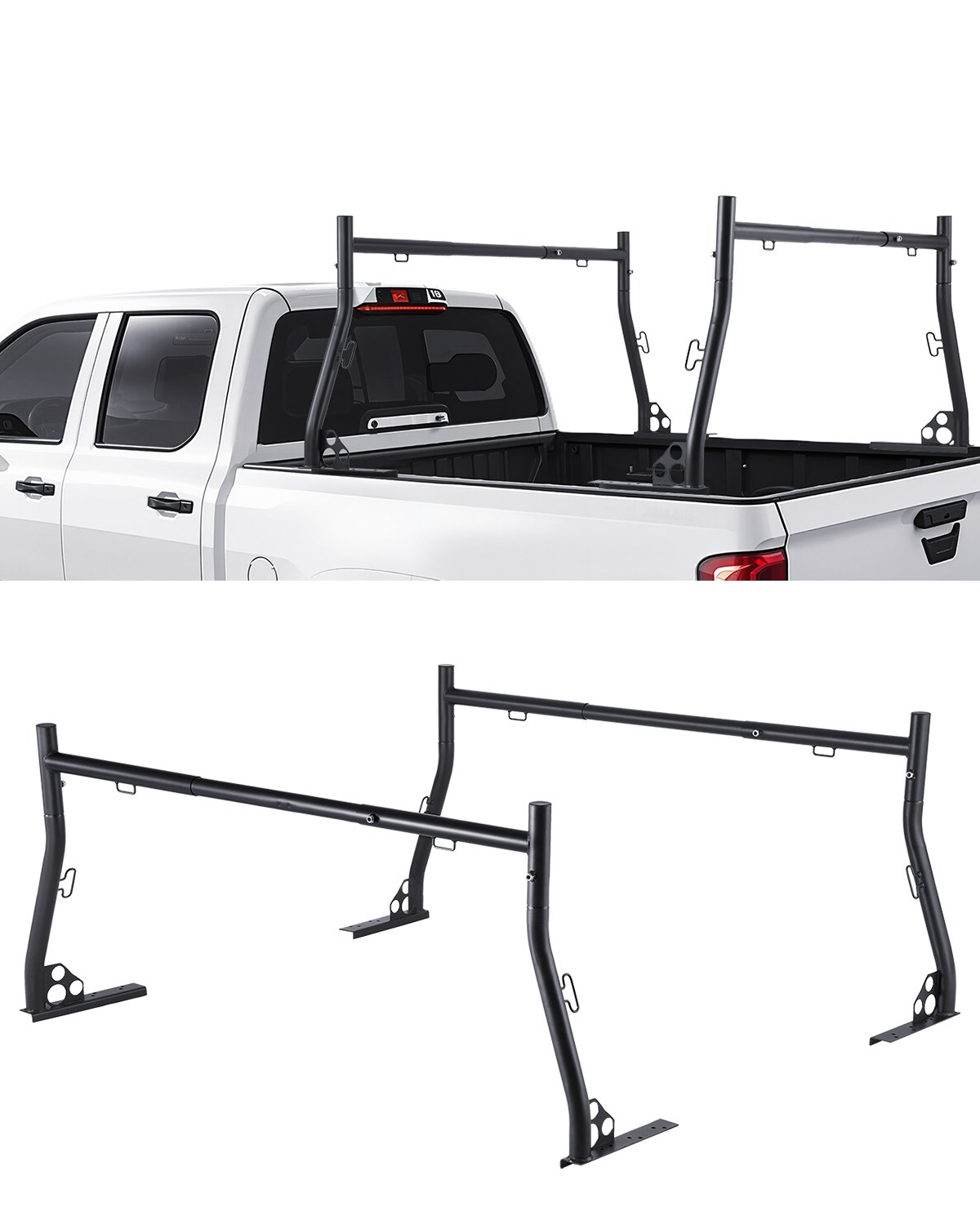 VEVOR Truck Ladder Rack, 124.46-185.42 cm Width, Extendable Universal Cargo Rack, Heavy Duty Steel with 362.9 kg Static Capacity, Ideal for Canoes, Surfboards, Ladders, Lumber, Tents & Large Cargo