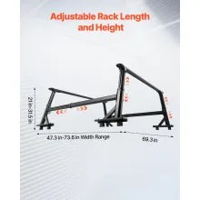 VEVOR Truck Ladder Rack, 21-31.5 in Height, Adjustable Non-Drilling Aluminum Cargo Rack with Sidebar, 800 lbs Static Capacity, Ideal for Canoes, Surfboards, Ladders, Lumber, Tents, and Large cargo