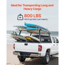 VEVOR Truck Ladder Rack, 21-31.5 in Height, Adjustable Non-Drilling Aluminum Cargo Rack with Sidebar, 800 lbs Static Capacity, Ideal for Canoes, Surfboards, Ladders, Lumber, Tents, and Large cargo