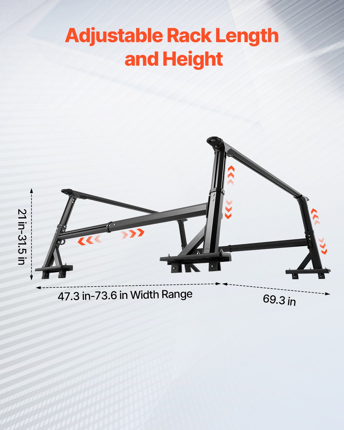 VEVOR Truck Ladder Rack, 53.3-80.01 cm Height, Adjustable Non-Drilling Aluminum Cargo Rack with Sidebar, 362.9 kg Static Capacity, Ideal for Canoes, Surfboards, Ladders, Lumber, Tents & Large cargo