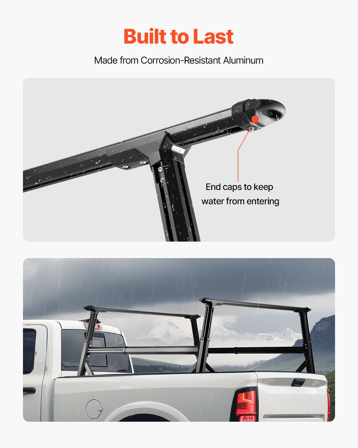 VEVOR Truck Ladder Rack, 53.3-80.01 cm Height, Adjustable Non-Drilling Aluminum Cargo Rack with Sidebar, 362.9 kg Static Capacity, Ideal for Canoes, Surfboards, Ladders, Lumber, Tents & Large cargo