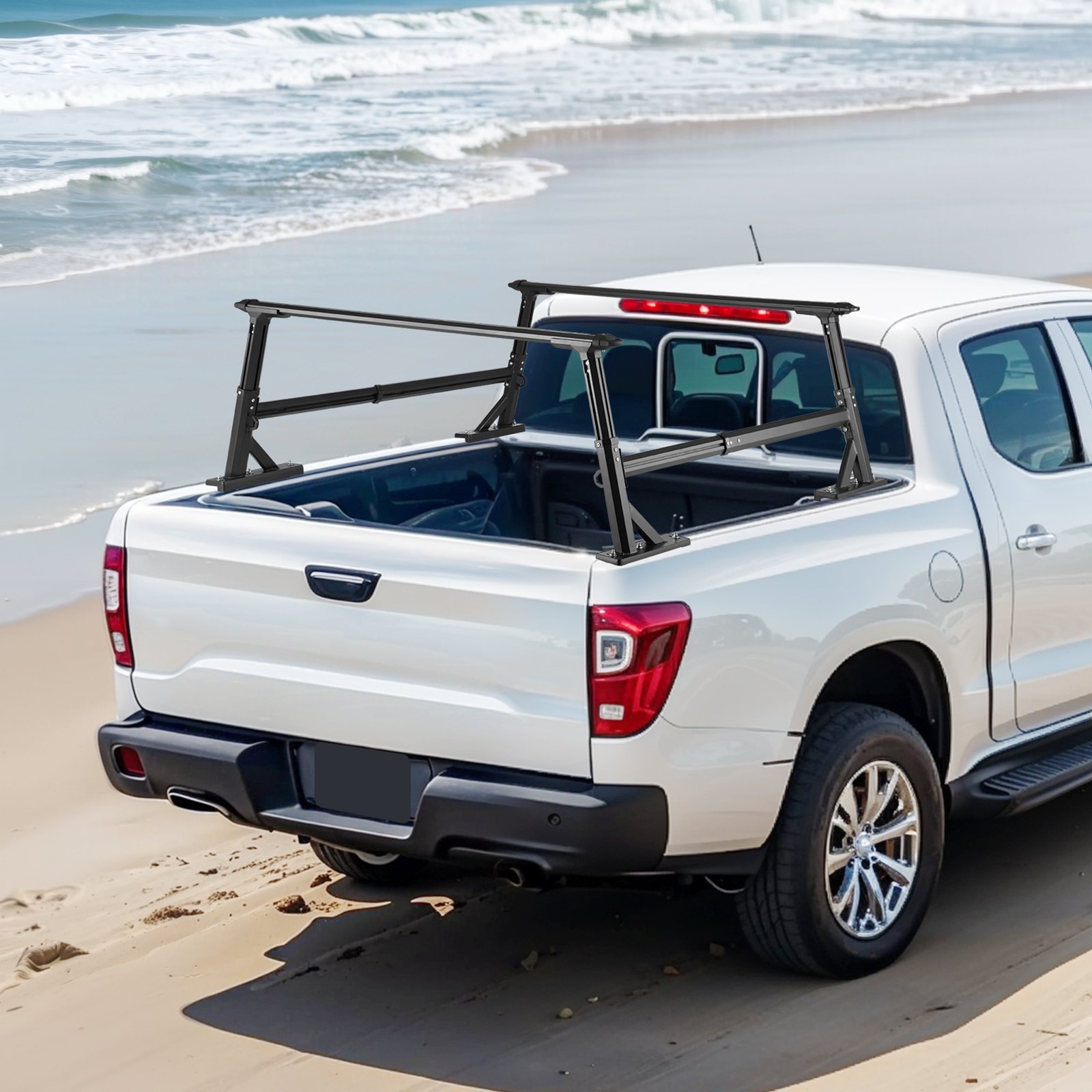 VEVOR Truck Ladder Rack, 53.3-80.01 cm Height, Adjustable Non-Drilling Aluminum Cargo Rack with Sidebar, 362.9 kg Static Capacity, Ideal for Canoes, Surfboards, Ladders, Lumber, Tents & Large cargo