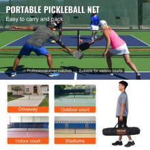VEVOR Pickleball-netsæt, 22FT reguleringsstørrelse bærbart pickleball-system med tasker, bolde, padler, hjul og banelinjer, vejrbestandigt metalstel og PE-net, til udendørs baggårdsindkørsel