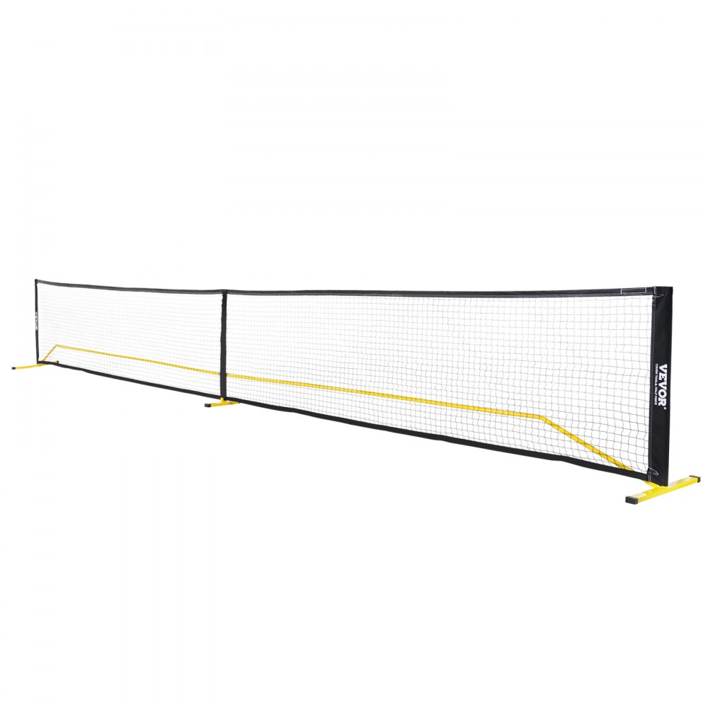 VEVOR pickleball net with yellow frame stands upright against a plain white background.