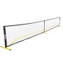 VEVOR pickleball net with yellow frame and black netting, designed for outdoor play and easy setup.