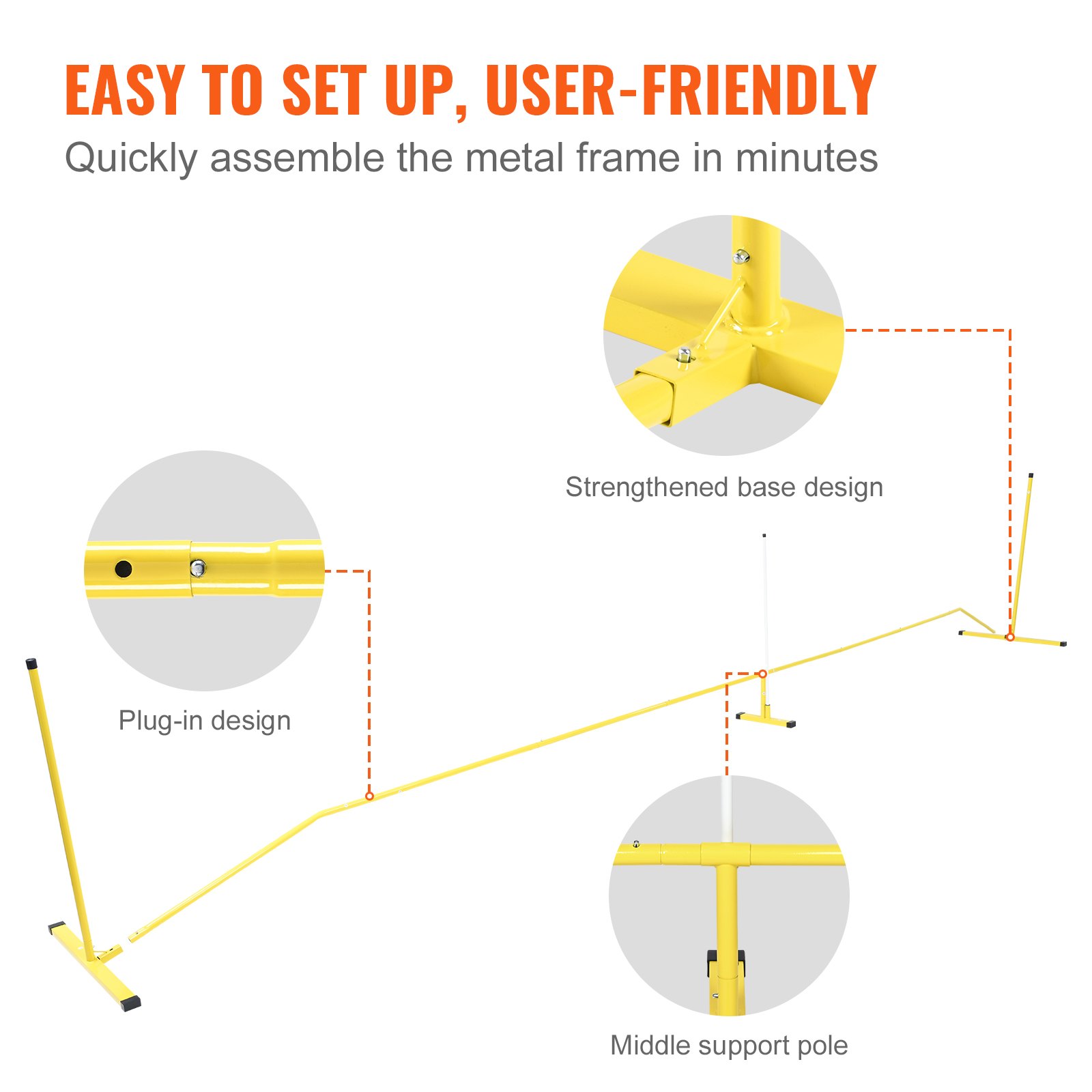 easy setup with VEVOR pickleball net&#039;s plug-in design and strengthened base for quick assembly.