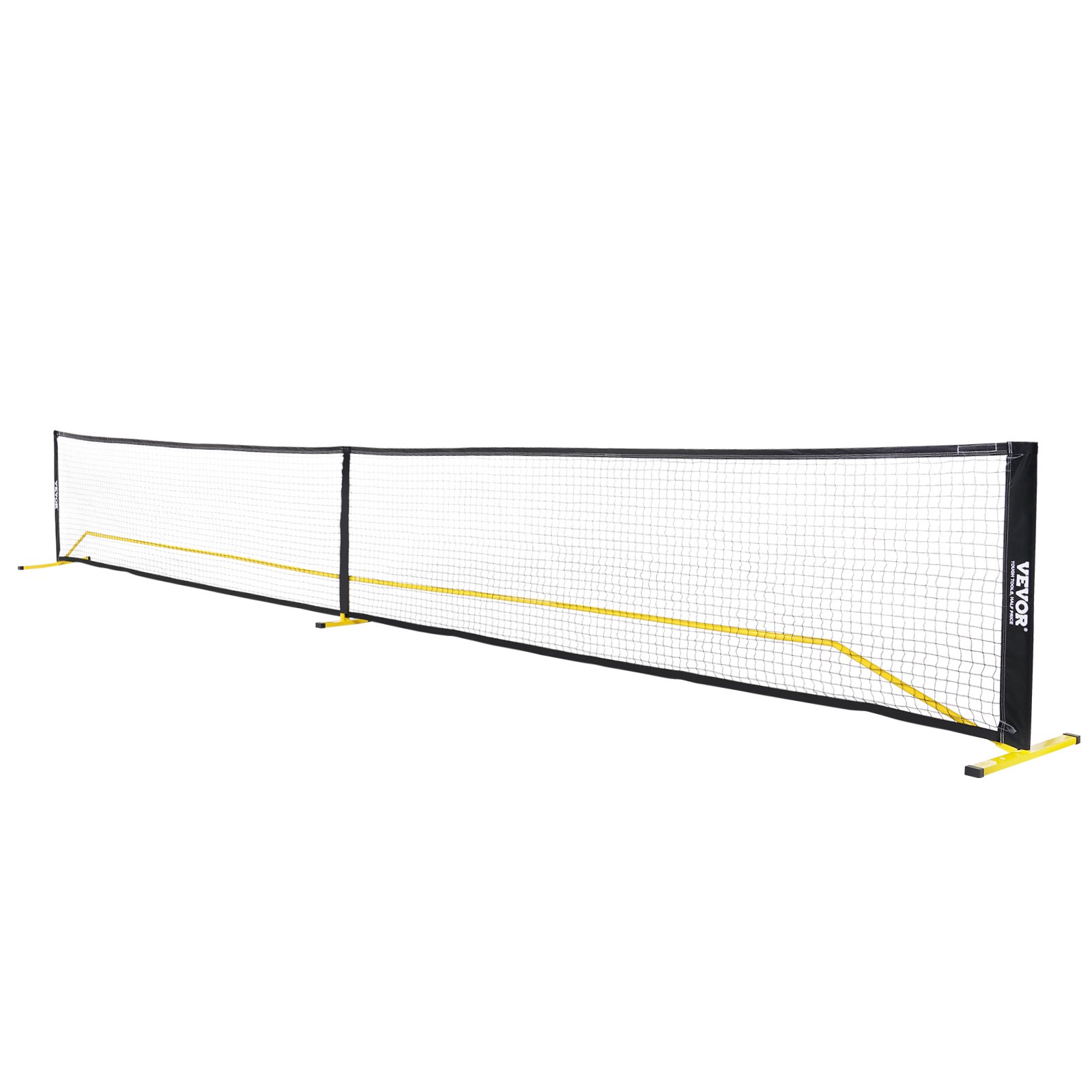 VEVOR pickleball net with yellow frame stands upright against a plain white background.