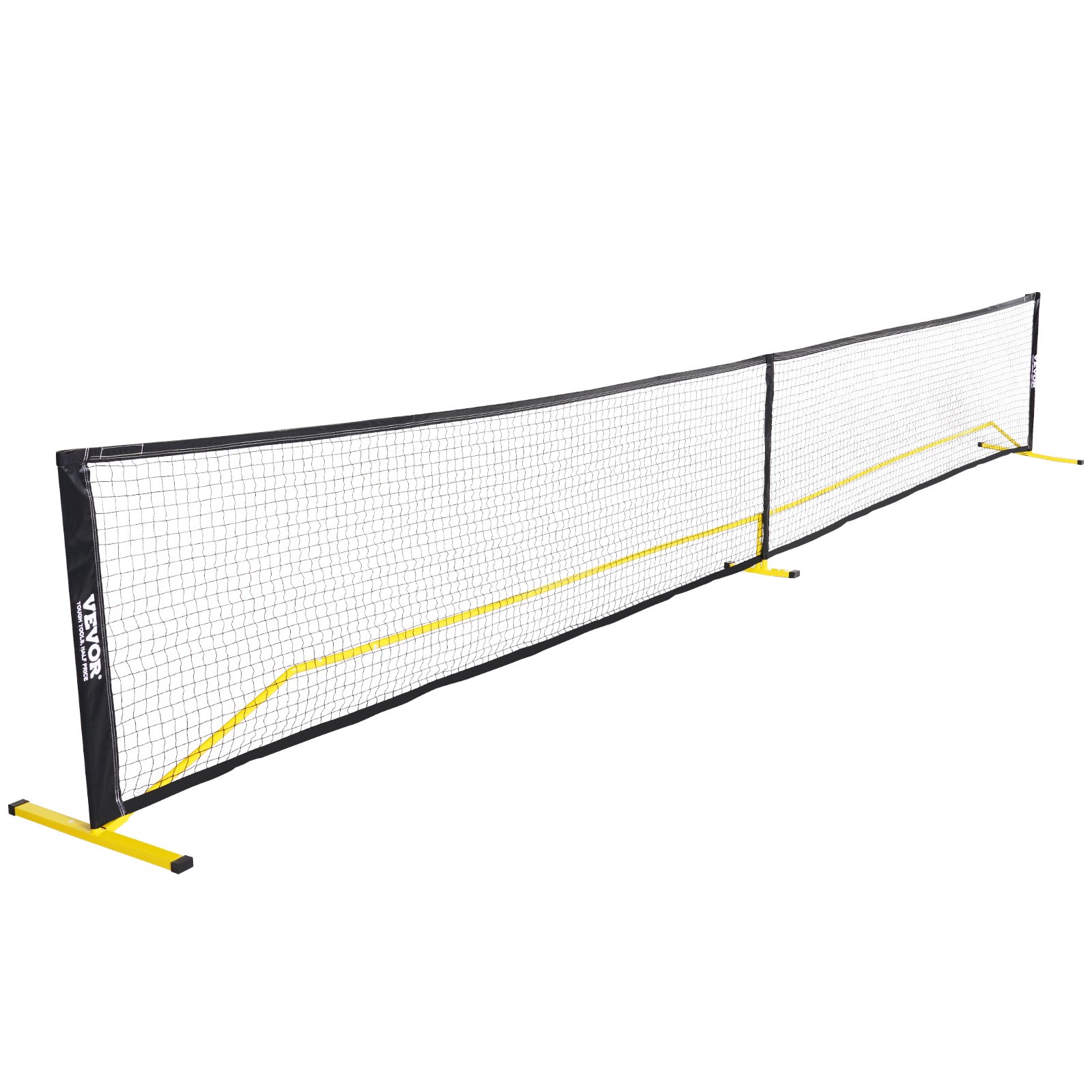 VEVOR pickleball net with yellow frame and black netting, designed for outdoor play and easy setup.