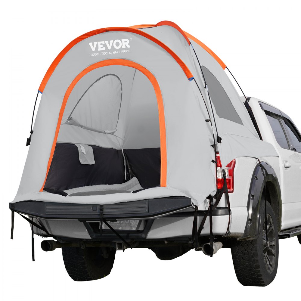 VEVOR Truck Bed Telt, 5,5'-6' Pickup Truck telt med regnlag og bæretaske, vandtæt PU2000mm dobbeltlags lastbiltelt til camping, med plads til 2-3 personer, til campingrejser udendørs aktiviteter