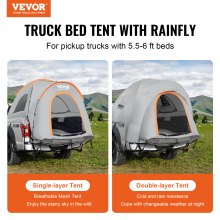 VEVOR Truck Bed Teltta, 5,5'-6' Pickup Truck -teltta sadekerroksella ja kantolaukulla, vedenpitävä PU2000mm kaksikerroksinen kuorma-autoteltta retkeilyyn, majoittuminen 2-3 hengelle, retkeilyyn Matkustaminen ulkoaktiviteetteihin