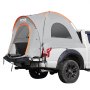VEVOR truck bed tent set up on a white pickup truck with an extended entrance and large windows.
