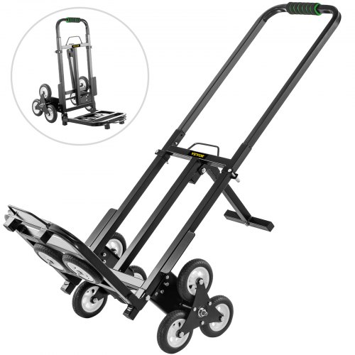 VEVOR Stair Climbing Cart 330lbs Capacity, Portable Folding Trolley with 5Inch Wheels, Stair Climber Hand Truck with Adjustable Handle for Pulling, All Terrain Heavy Duty Dolly Cart for Stairs