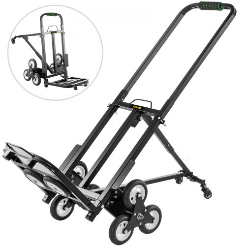 VEVOR Stair Climbing Cart, Portable Folding Trolley with 8 Wheels, Stair Climber Hand Truck with Adjustable Handle for Pulling, All Terrain Heavy Duty Dolly Cart for Stairs (Black-330 lbs-8 Wheels)