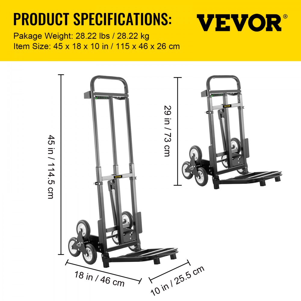 VEVOR Stair Climbing Cart 460lbs Capacity, Portable Folding Trolley with 6 Wheels, Stair Climber Hand Truck With Adjustable Handle For Pulling, All Terrain Heavy Duty Dolly Cart For Stairs(02-01)