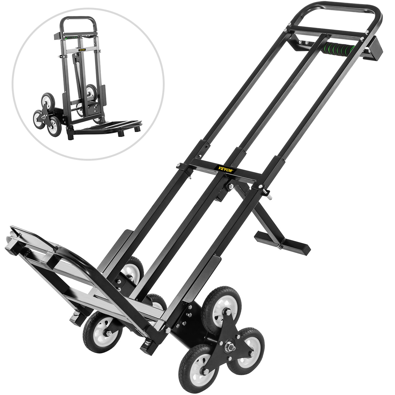 VEVOR Stair Climbing Cart 460lbs Capacity, Portable Folding Trolley with 6 Wheels, Stair Climber Hand Truck With Adjustable Handle For Pulling, All Terrain Heavy Duty Dolly Cart For Stairs