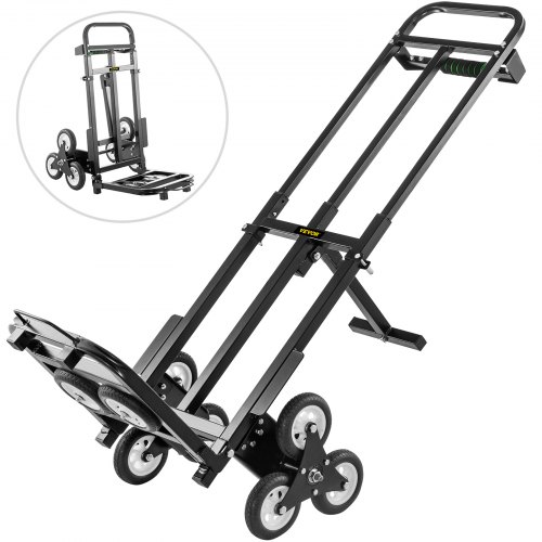 VEVOR Stair Climbing Cart 460lbs Capacity, Portable Folding Trolley With 5Inch Wheels, Stair Climber Hand Truck With Adjustable Handle For Pulling, All Terrain Heavy Duty Dolly Cart For Stairs(02-02)