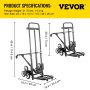 VEVOR Stair Climbing Cart 460lbs Capacity, Portable Folding Trolley With 5Inch and 1.5Inch Wheels, Stair Climber Hand Truck With Adjustable Handle, All Terrain Heavy Duty Dolly Cart For Stairs