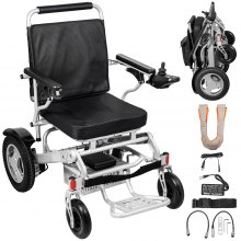VEVOR Electric Wheelchair Foldable Power Wheelchair 6km/h Speed Electric Wheelchair for Adults Aluminum Alloy Lightweight Chair Rechargeable Safe Electric Scooter with Neck Messager(Silver)