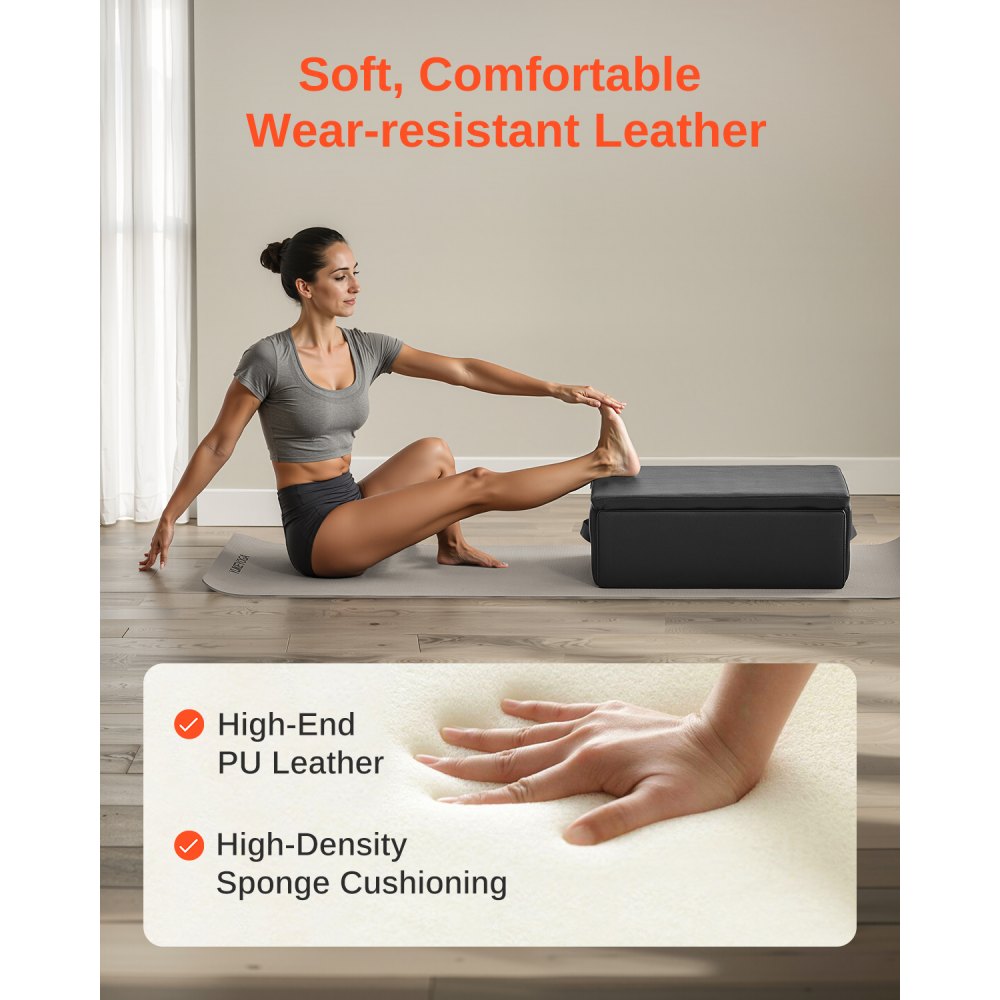 VEVOR Pilates Box for Reformer, 25x17x9 In Pilates Reformers Sitting Box for Exercises, Premium PU and Wood Pilates Equipment Accessory, Improve Strength, Balance, Range of Motion Home Gym, Black
