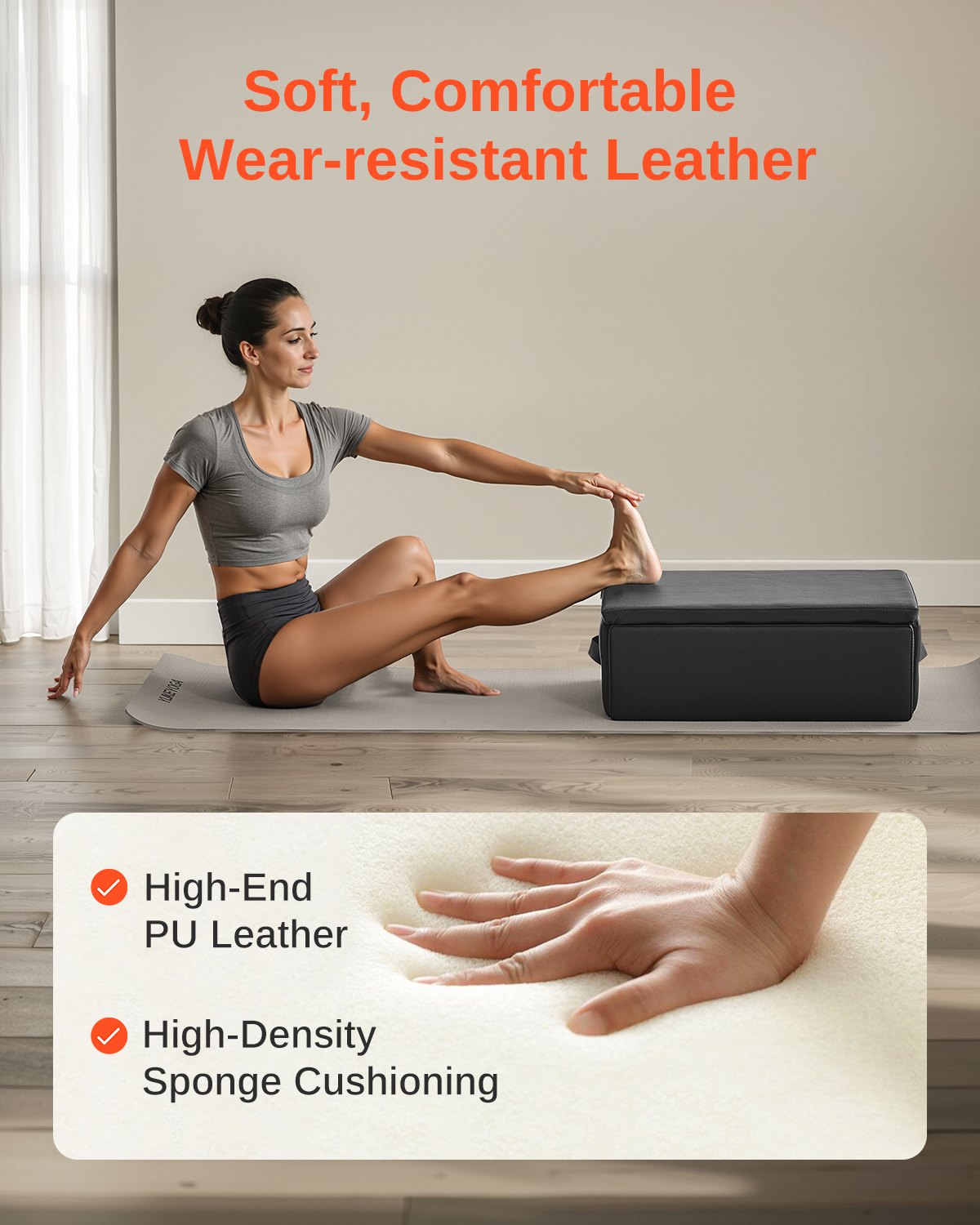 VEVOR Pilates Box for Reformer, 25x17x9 In Pilates Reformers Sitting Box for Exercises, Premium PU and Wood Pilates Equipment Accessory, Improve Strength, Balance, Range of Motion Home Gym, Black