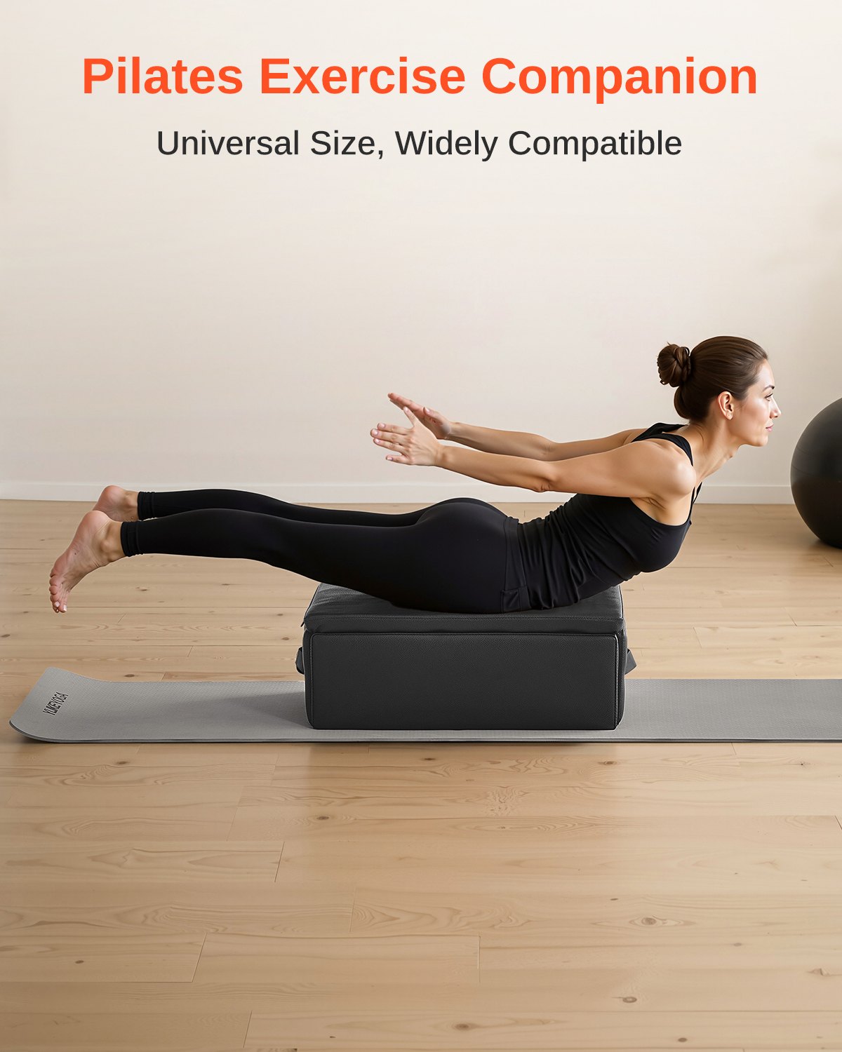 VEVOR Pilates Box for Reformer, 25x17x9 In Pilates Reformers Sitting Box for Exercises, Premium PU and Wood Pilates Equipment Accessory, Improve Strength, Balance, Range of Motion Home Gym, Black