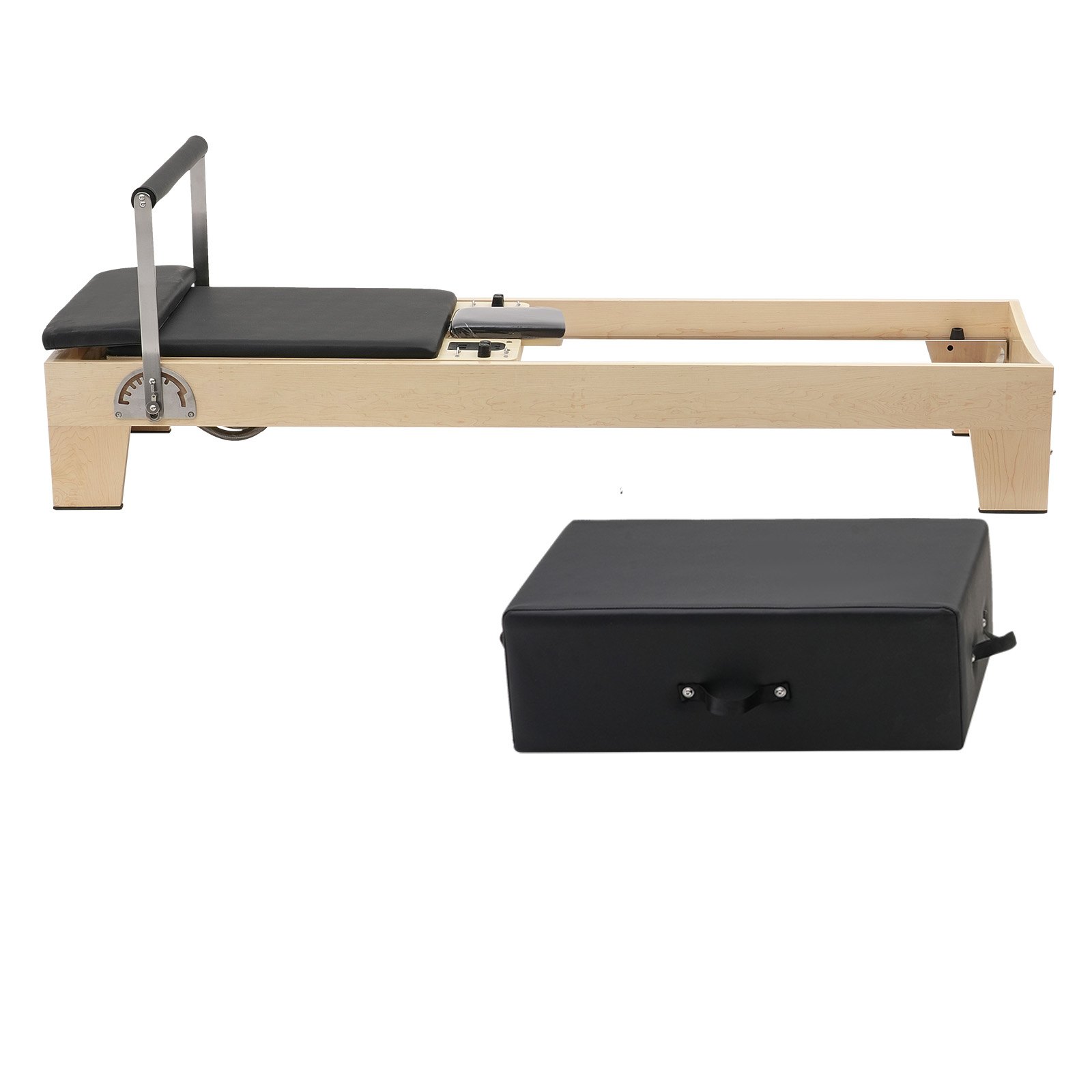 VEVOR Pilates Reformer Machine, Wooden Pilates Workout Equipment for Home Gym Studio Use, Pilates Bed with Dual Resistance- Spring & Cord, Reformer Set with Sitting Box, Up to 400 LBS