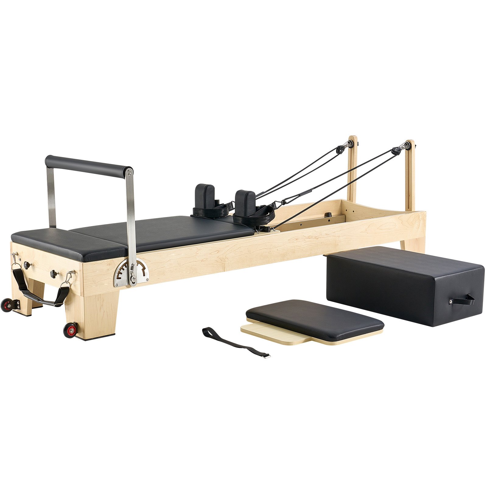 VEVOR Pilates Reformer Machine, Wooden Pilates Workout Equipment for Home Gym Studio Use, Pilates Bed with Dual Resistance- Spring & Cord, Reformer Set with Sitting Box, Up to 400 LBS