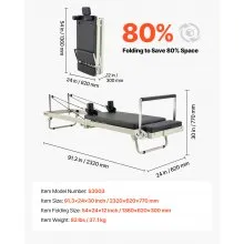 VEVOR Foldable Pilates Reformer Pilates Machine Home Gym Workout Equipment