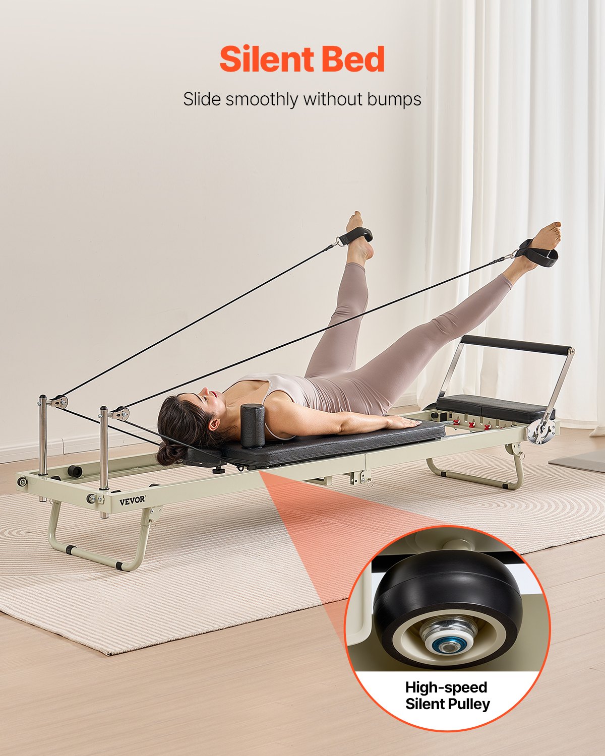 VEVOR Foldable Pilates Reformer, Pilates Workout Machine for Home Gym Studio Use, Pilates Bed with Dual Resistance- Spring & Cord, Reformer Set for Advanced Users and Beginners, Up to 400 LBS