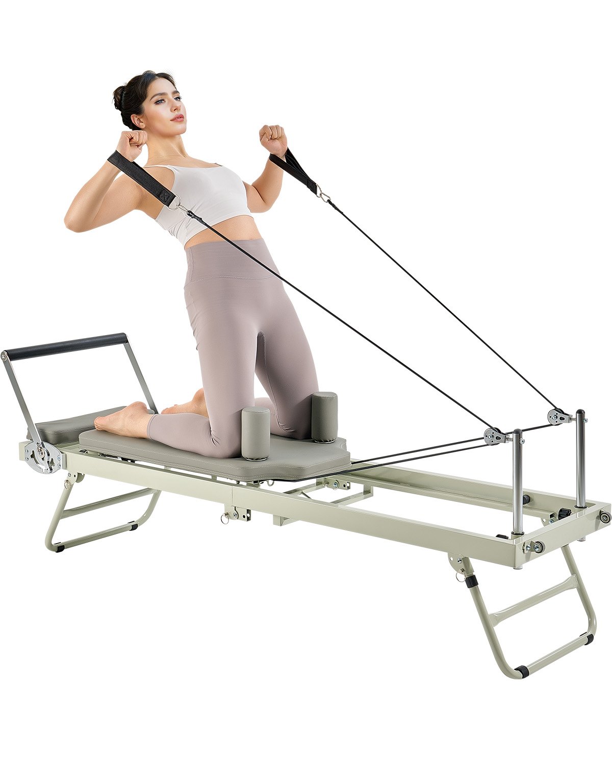 VEVOR Foldable Pilates Reformer, Pilates Workout Machine for Home Gym Studio Use, Pilates Bed with Dual Resistance- Spring & Cord, Reformer Set for Advanced Users and Beginners, Up to 400 LBS