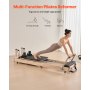 VEVOR Foldable Pilates Reformer, Wooden Pilates Workout Machine for Home Gym Studio Use, Pilates Bed with Dual Resistance- Spring & Cord, Reformer Set with Sitting Box, Up to 400 LBS