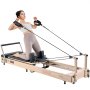 VEVOR Foldable Pilates Reformer, Wooden Pilates Workout Machine for Home Gym Studio Use, Pilates Bed with Dual Resistance- Spring & Cord, Reformer Set with Sitting Box, Up to 400 LBS