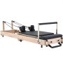VEVOR Foldable Pilates Reformer, Wooden Pilates Workout Machine for Home Gym Studio Use, Pilates Bed with Dual Resistance- Spring & Cord, Reformer Set with Sitting Box, Up to 400 LBS