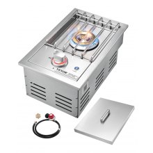 VEVOR Single Grilling Side Burner, 17,000BTU Liquid Propane Side Burner for Outdoor Kitchen, Convertible to Natural Gas, 304 Stainless Steel Built-in Single Grill Burners with LED for BBQ Grill Island