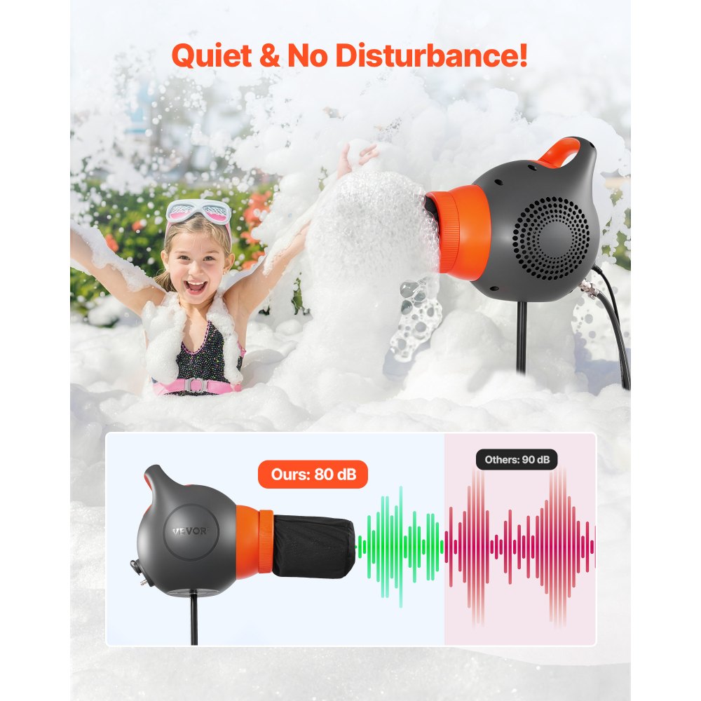 VEVOR Foam Machine, 115 W Party Foam Cannon, Portable Foam Maker with a Tripod Stand, Powerful Foam Party Machine, for Backyard, Pool, Outdoor Events, Birthdays, Celebrations and Party, Grey & Orange