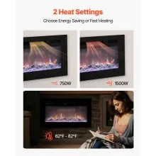 30 inch Electric Fireplace Wall Mounted Recessed with Remote Control 1500W