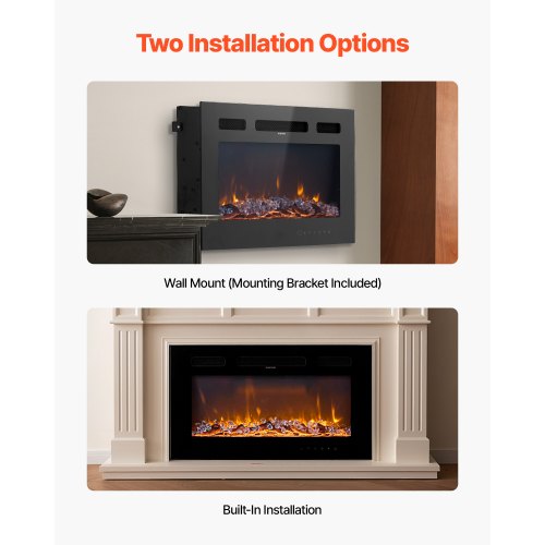 VEVOR 42 inch Electric Fireplace, Wall Mounted Recessed Fire Place
