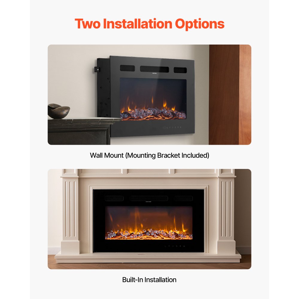 Chimenea eléctrica VEVOR de 50 pulgadas, empotrada en la pared, con control remoto, temporizador, 1500 W, brillo de llama ajustable, pantalla táctil, protección contra sobrecalentamiento, para sala de estar y dormitorio.