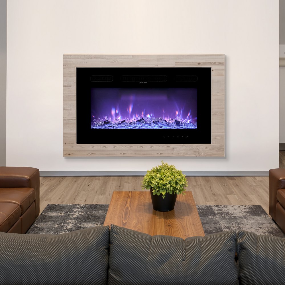 Chimenea eléctrica VEVOR de 50 pulgadas, empotrada en la pared, con control remoto, temporizador, 1500 W, brillo de llama ajustable, pantalla táctil, protección contra sobrecalentamiento, para sala de estar y dormitorio.