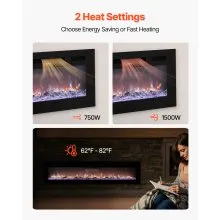 60 inch Electric Fireplace Wall Mounted Recessed with Remote Control 1500W