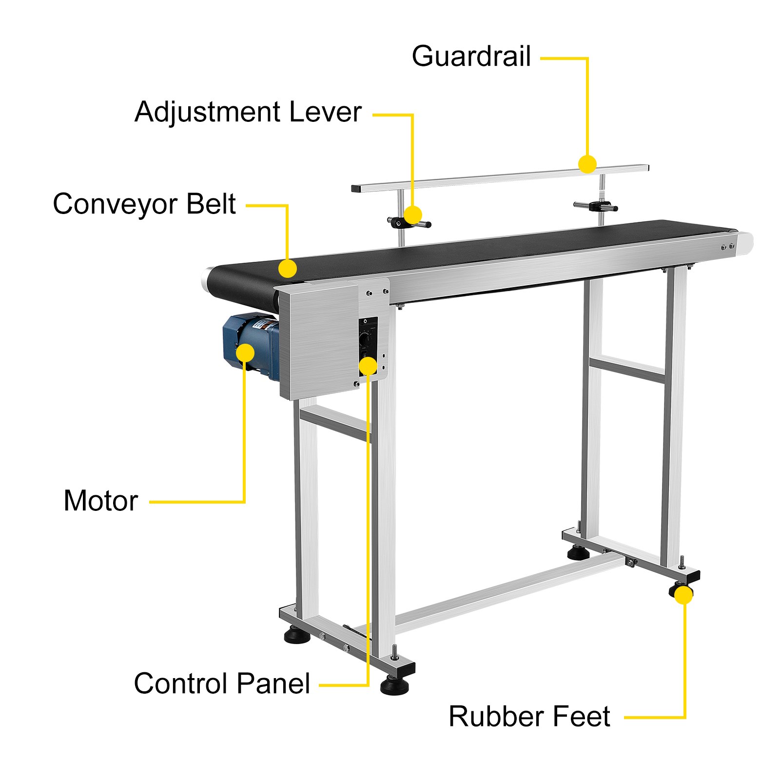 VEVOR Belt Conveyor 59 x 7.8 inch Conveyor Table Heavy Duty Stainless Steel Motorized Belt Conveyor for Inkjet Coding Applications Powered Rubber PVC Belt Anti Static (One Guardrail)
