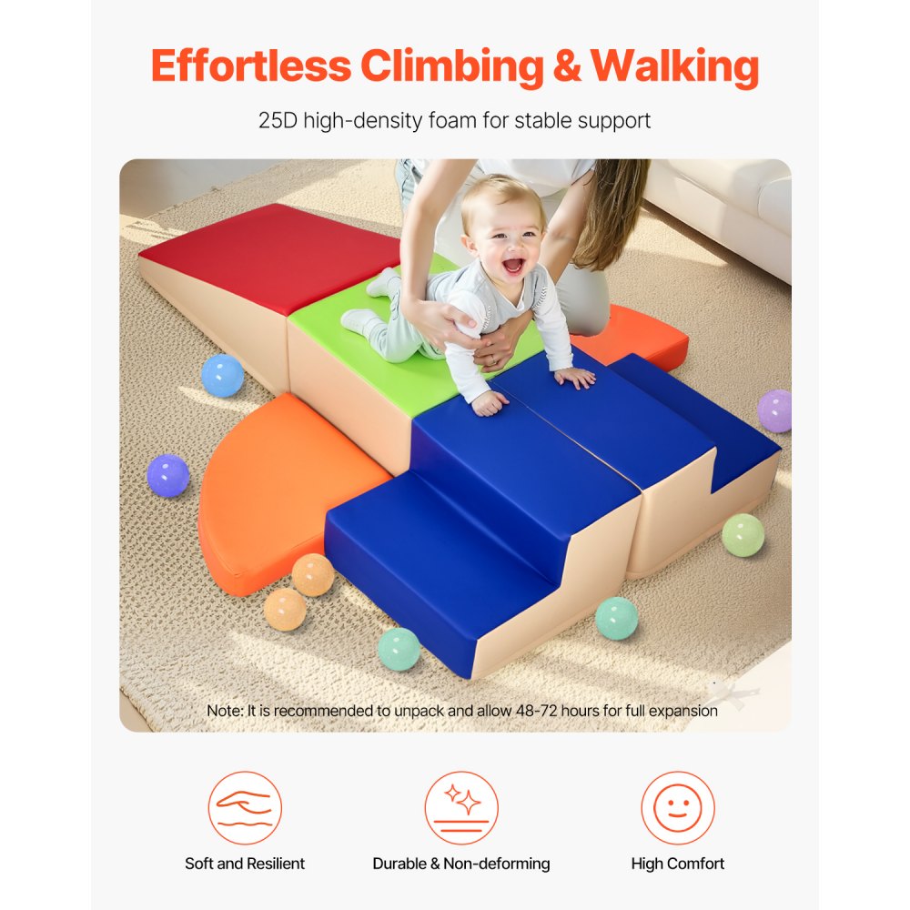 VEVOR Climbing Toys, 6-Piece Set, Foam Climbing Toys for Toddlers 6 Months to 3 Years Old, PU Leather Climbing Blocks, Indoor Climb and Crawl Activity Playset for Crawling & Sliding, Easy to Clean