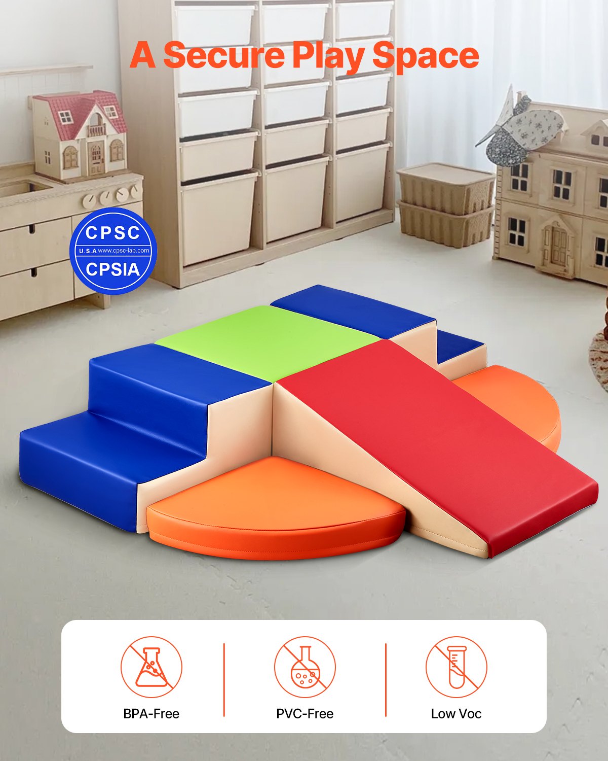 VEVOR Climbing Toys, 6-Piece Set, Foam Climbing Toys for Toddlers 6 Months to 3 Years Old, PU Leather Climbing Blocks, Indoor Climb and Crawl Activity Playset for Crawling & Sliding, Easy to Clean