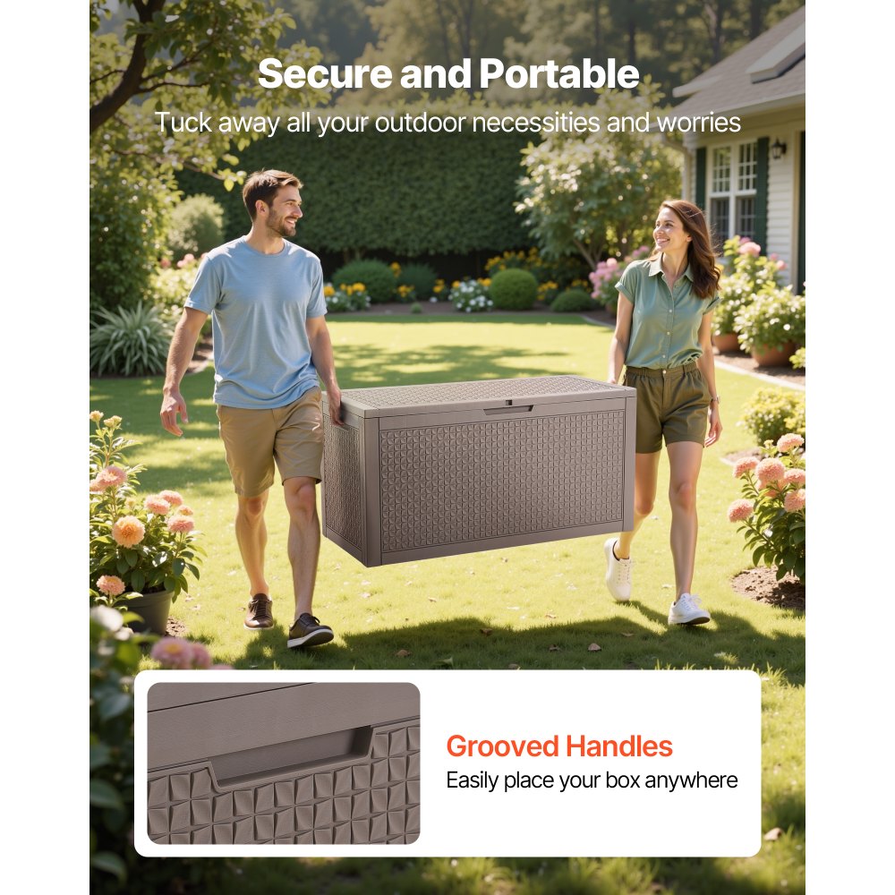 VEVOR Outdoor Storage Box, 100 Gallon Resin Deck Box, Backyard Outside Toy and Towel Storage Cabinet Waterproof, for Patio Furniture Cushions, Garden Tools, Pool Supplies & Package Delivery (Grey)