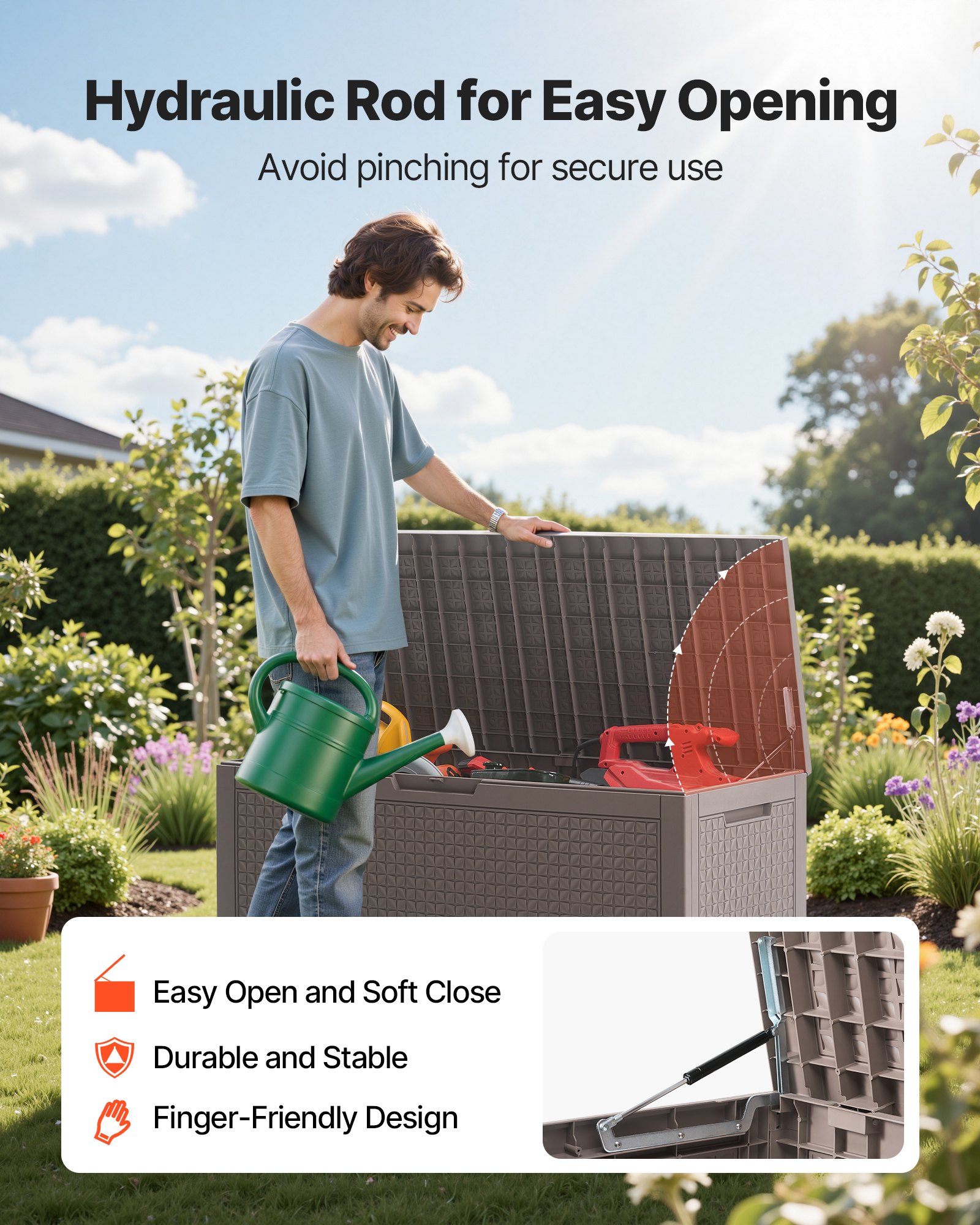 VEVOR Outdoor Storage Box, 100 Gallon Resin Deck Box, Backyard Outside Toy and Towel Storage Cabinet Waterproof, for Patio Furniture Cushions, Garden Tools, Pool Supplies & Package Delivery (Grey)