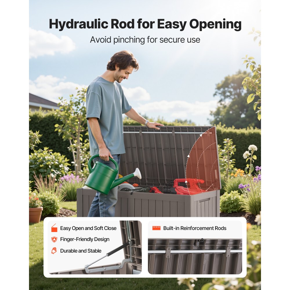 VEVOR Outdoor Storage Box, 120 Gallon Resin Deck Box, Lockable Backyard Toy and Towel Storage Cabinet Waterproof, for Patio Furniture Cushions, Garden Tools, Pool Supplies & Package Delivery (Grey)