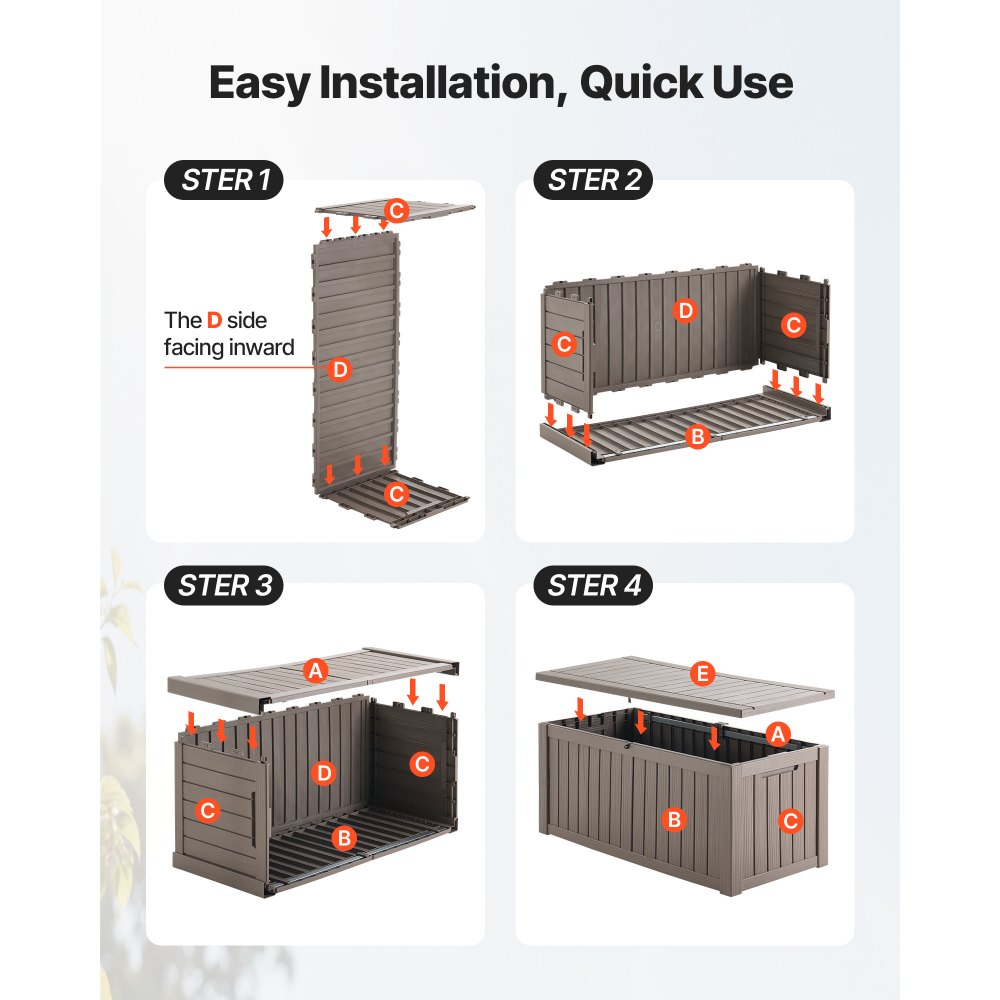 VEVOR Outdoor Storage Box, 120 Gallon Resin Deck Box, Lockable Backyard Toy and Towel Storage Cabinet Waterproof, for Patio Furniture Cushions, Garden Tools, Pool Supplies & Package Delivery (Grey)