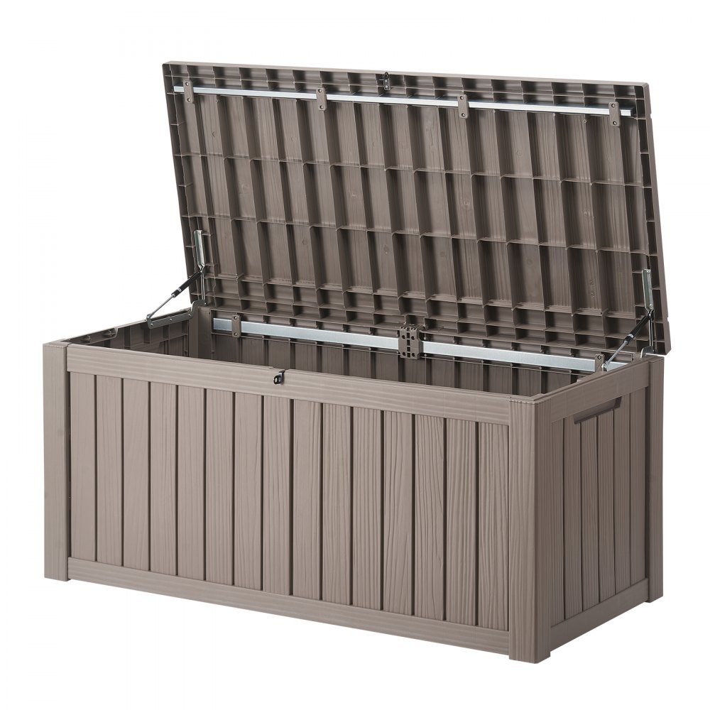 VEVOR Outdoor Storage Box, 120 Gallon Resin Deck Box, Lockable Backyard Toy and Towel Storage Cabinet Waterproof, for Patio Furniture Cushions, Garden Tools, Pool Supplies & Package Delivery (Grey)